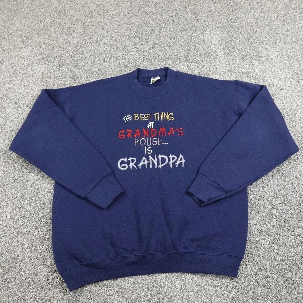 VTG Grandpa Sweater Mens L‎ Blue Dad Father Pullover Crewneck Sweatshirt Y2K 00s